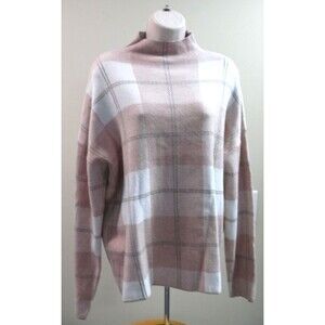 Rachel Zoe plaid high neck sweater top high neck pink beige size XL